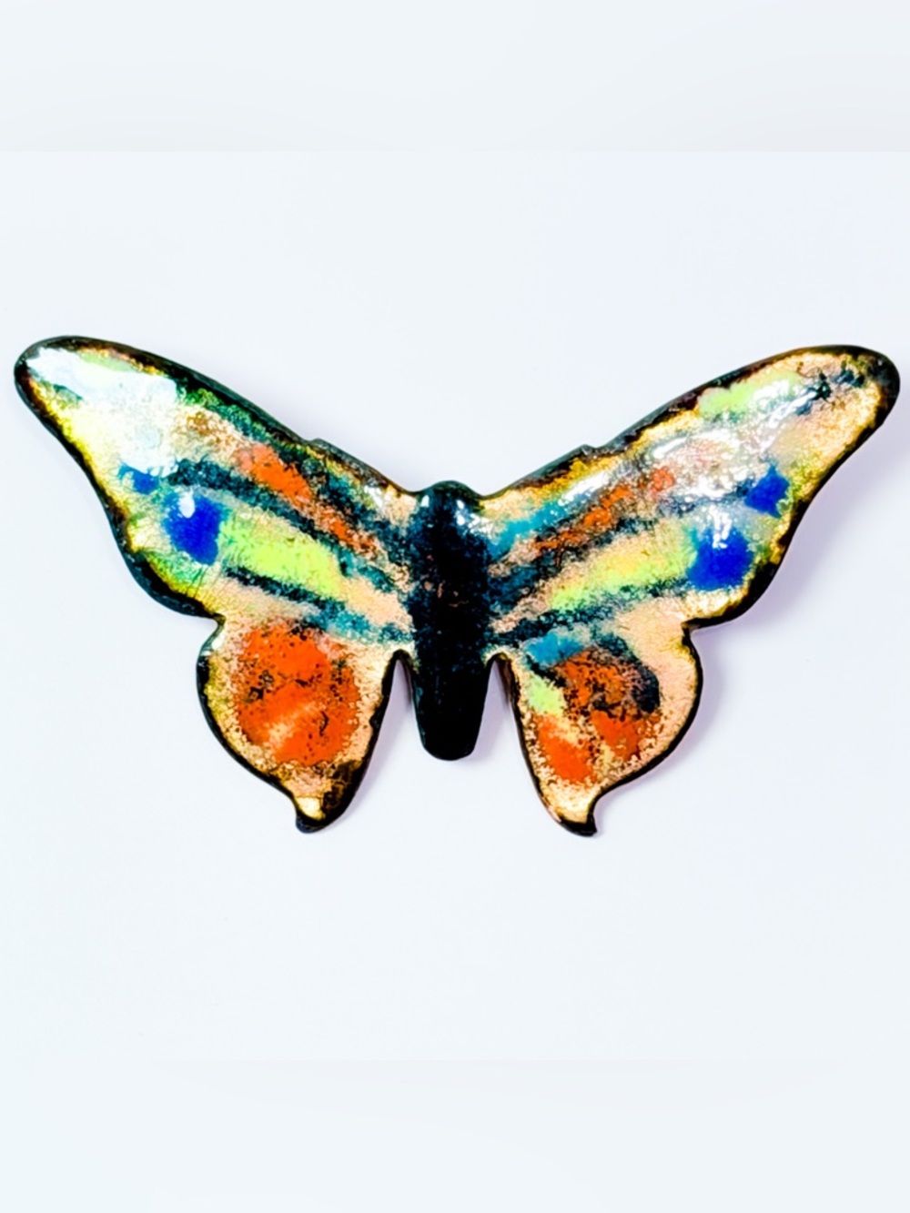 Vintage Enamel Copper Butterfly Brooch Mid Century Modern Abstract Pin